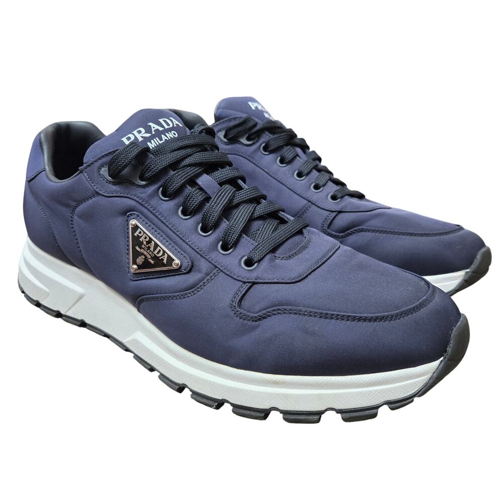 NWOT Prada Men Lux Prax 01 Re-Nylon Triangle Low Top Sneakers Navy Blue 12 - Picture 2 of 11